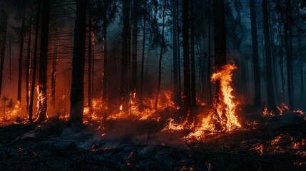 illustration of a forest fire consumed by flames
