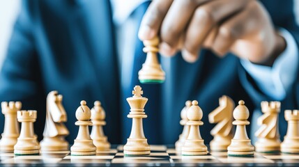 Chess Strategy  Businessman Moving Pawn Towards King