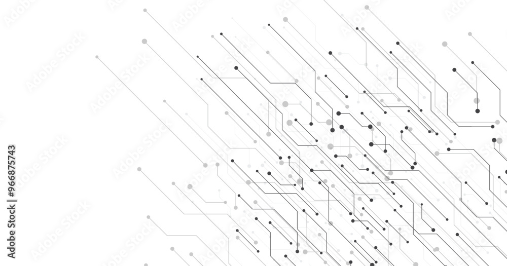 Fototapete Black circuit diagram on white background. High-tech circuit board connection system.Vector abstract technology on a white background.