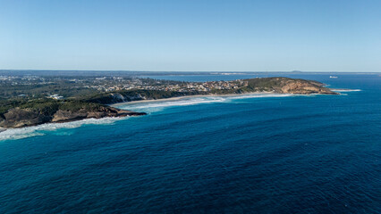 Aerial drone views over Twighlight beach in Esperance, Western Australia 