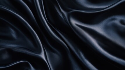 Fototapeta premium The fabric displays a rich, deep black hue, flowing gracefully with soft folds that enhance its luxurious texture and elegant appearance under gentle light