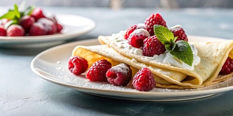 Silhouette crepes filled with cottage cheese and raspberry for breakfast