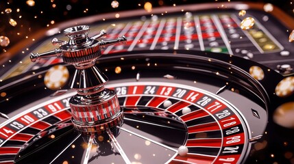 Obraz premium Casino Roulette Wheel With Chips and Ball