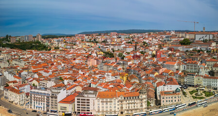 Fototapeta premium Coimbra cityscape Aerial view , historic town, Known for its famous University on the Mondego river in Portugal.