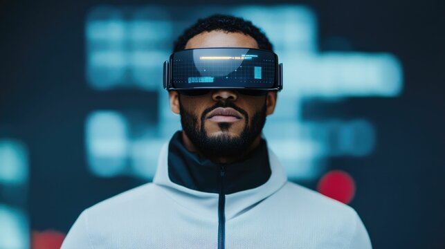 Man wearing augmented reality glasses during a running workout overlaying digital fitness and performance information on the real world environment