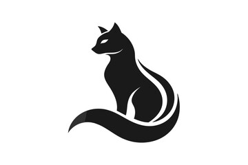 A line cat logo icon, featuring a modern stylish shape with an underline, set on a solid white background silhouette black vector art illustration