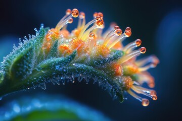 Cannabis Plant with Visible Trichomes Under Microscope