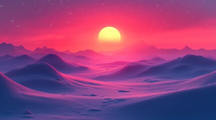 A Pink and Purple Sunset Over a Desert Landscape