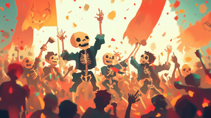 Obraz premium A group of spooky skeletons dancing at a Halloween party11