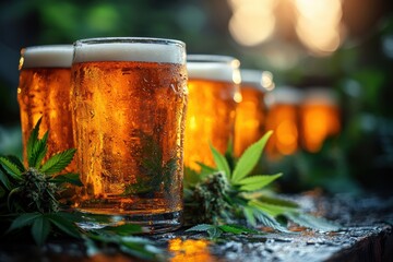 Cannabis-Themed Craft Beers and Drinks on a Table
