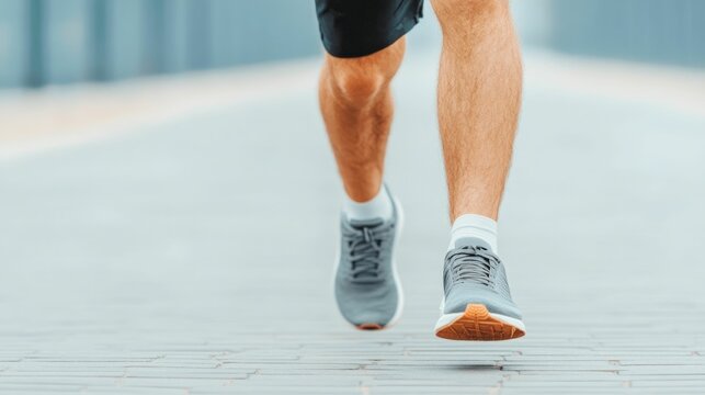 Man receiving real time feedback on his running form and biomechanics through a connected smart shoe app using advanced data analytics and tracking to optimize his performance and training