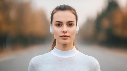 Woman receiving real time running analytics and voice guided feedback from smart earbuds utilizing wearable technology for data driven fitness coaching and performance optimization