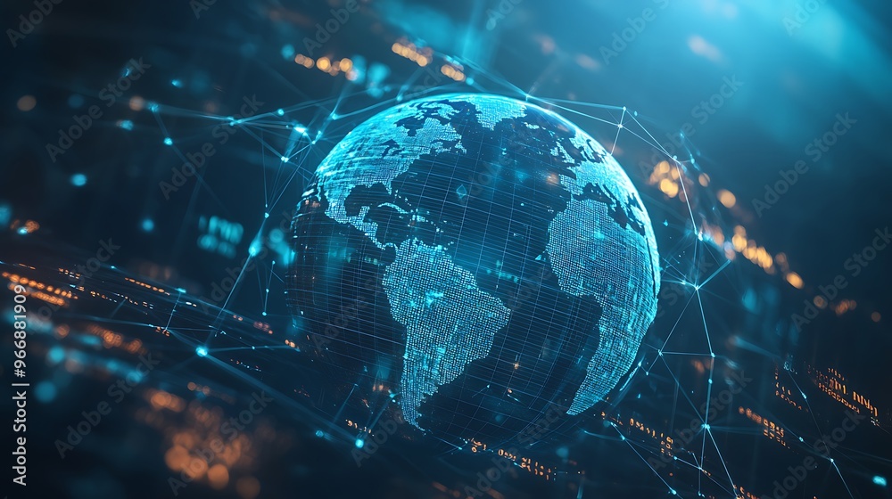 Poster Digital Globe with Network Connections and Data Flow