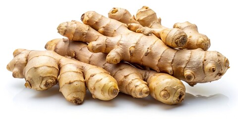 Silhouette of organic ginger root isolated on white background