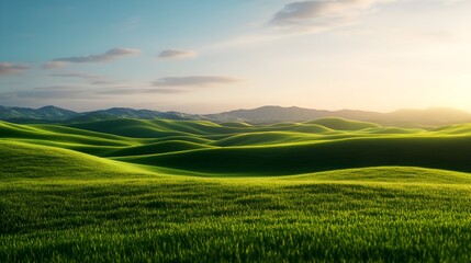 Obraz premium Surreal landscape of soft, rolling hills, blending seamlessly into the sky, muted earth tones evoke a peaceful dreamlike scene, minimal detail for a calming effect