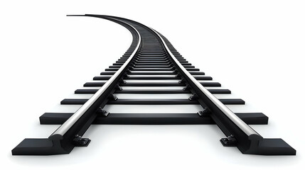 A close-up view of a curved railway track extending into the distance.