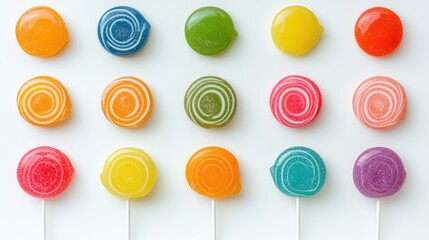 Colorful Swirled Lollipops on White Background