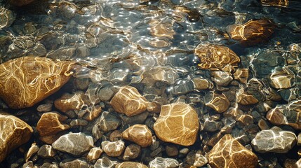 Sun-Dappled Water Over Smooth River Rocks