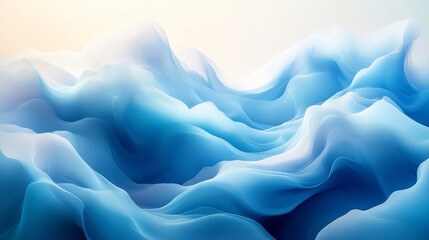 Obraz premium Abstract blue waves of smooth forms in soft gradient, ethereal design concept