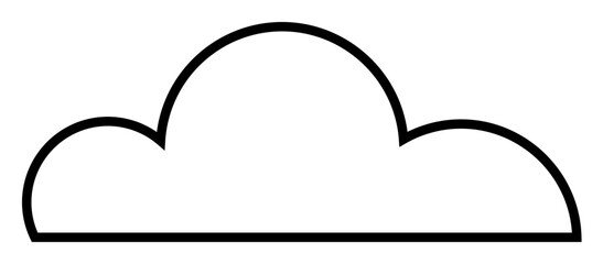 An image with a simple black-lined puffy cloud shape against a white background, commonly representing cloud cover, weather, data storage, nature, and minimalistic design in vector art format.