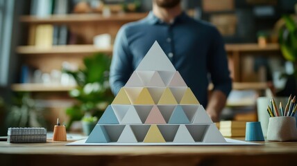 Brand strategist presenting a traditional printed brand pyramid model, Brand Positioning, Defining the brand s place in the market