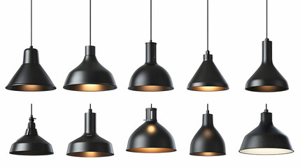 Obraz premium A collection of black pendant lamps showcasing various designs and lighting styles.