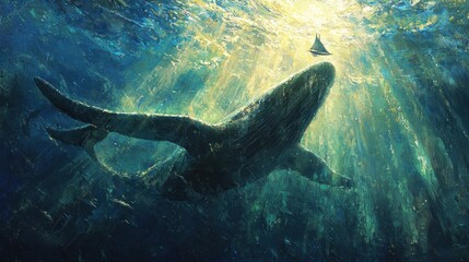 Whale and Sailboat Underwater Painting