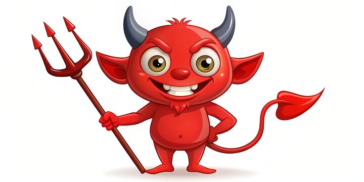 A mischievous red cartoon devil with horns, a long curly tail, and a pitchfork appears, ready to wreak