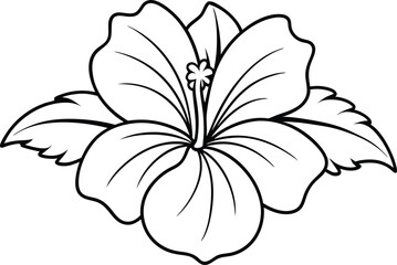 Tropical Hibiscus Flower Coloring Page - Cartoon Vector Illustration, Logo Icon, Clipart Design, Line Art, Silhouette 