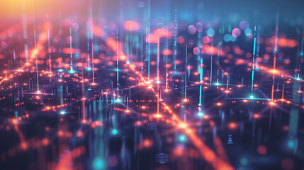 Obraz premium Abstract glowing digital grid with connections and light trails in a futuristic network
