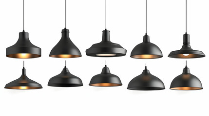 Obraz premium A collection of stylish black pendant lights with varying designs and shapes.