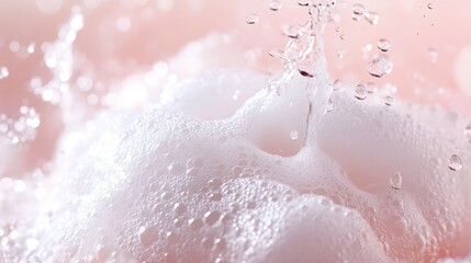 Obraz premium Close-up of a foam cleanser with water droplets splashing, creating a refreshing and lively feel, no branding visible, focus on the product, no people.