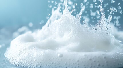 Obraz premium Close-up of a foam cleanser with water splashing, emphasizing hydration and cleanliness, no branding, focused on the product, no people.