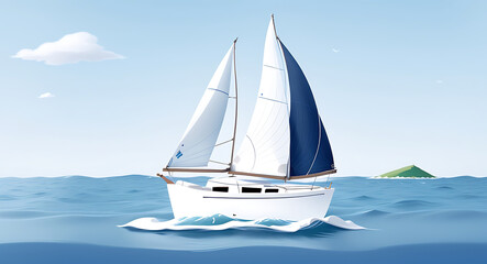 A minimal illustration of a simple sailboat on a calm sea, with a few waves and a clear sky. The sailboat is depicted with basic lines, emphasizing tranquility and simplicity