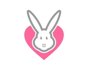 Rabbit head inside the love shape vector logo