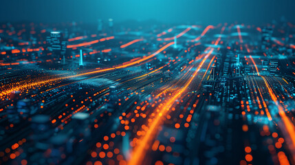 Fototapeta premium Digital Network of Communication Towers at Night