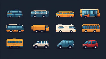 A collection of various vehicles illustrated in a colorful, flat design style.