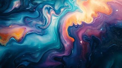 Abstract Swirling Liquid Art with Blue, Purple, and Gold Hues