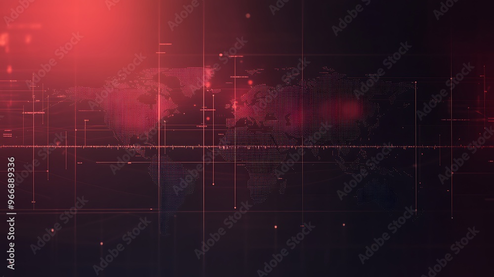 Aufkleber red and black world map with grid and data lines