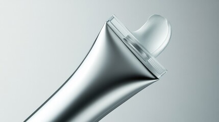 Naklejka premium Close-up of an eye cream tube, emphasizing the smooth surface and minimalist design, no logo, focal point on the tube, no people.