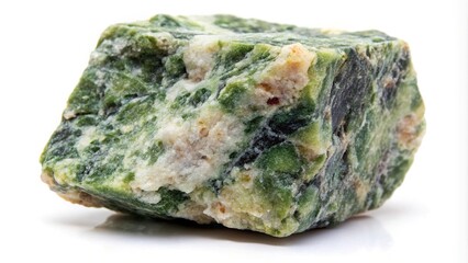 Sleek raw serpentine mineral rock specimen isolated on white background