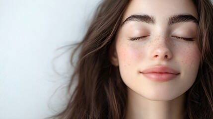 Obraz premium Woman in a Serene Pose with Eyes Closed in Soft Light