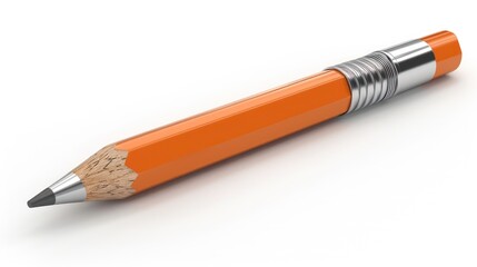 Fototapeta premium A single orange pencil with a sharpened tip and an eraser on a white background.