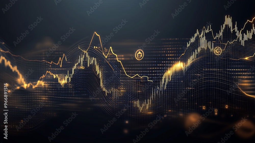 Aufkleber Abstract digital data visualization with glowing lines and grid patterns
