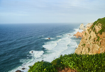 Landscape view of Cabo da Roca in Portugal. Westernmost part of Europe. High quality photo