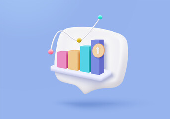 3d statistic graph icon for investment diagram report. creative solution concept on pastel background. Goal for business, bank, finance. 3d analysis investment graph vector icon render illustration