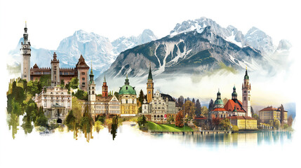 Fototapeta premium Travel Collage of famous places of the Austria, Element for Advertisement, postcard, poste