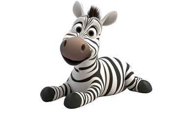 3D cartoon zebra on white background,png