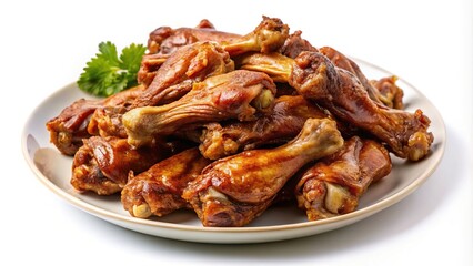 Smoked chicken necks on a plate on a white background isolated silhouette
