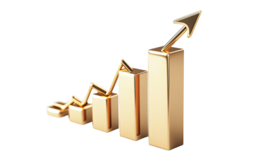 3D gold bar on white background,png